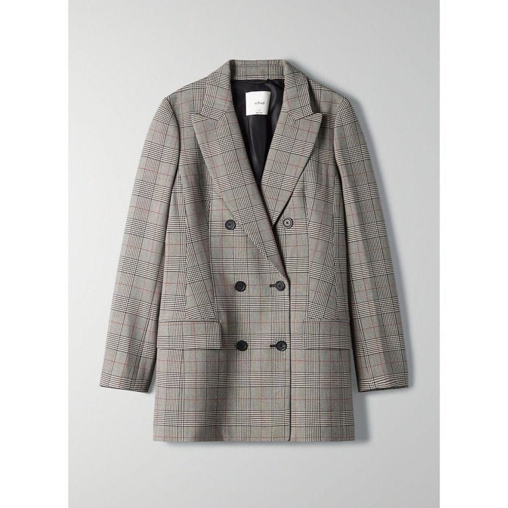 Aritzia Wilfred New Margaux Blazer in Black/Red Plaid Size 4